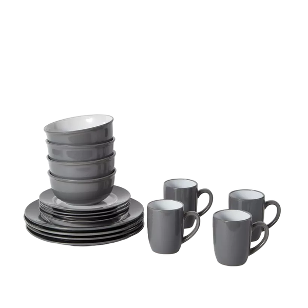 Grey and White Ceramic Dinnerware Set -- 16 Piece