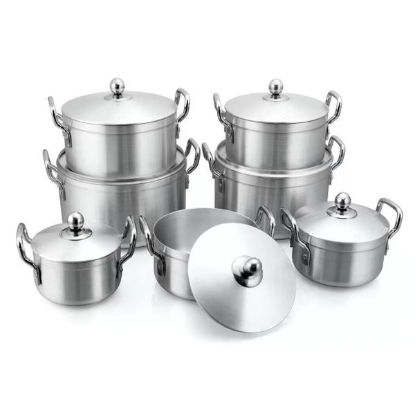 Silver Aluminum 14Pcs Everyday Cookware Set-Stackable Pots &amp; Pans with Lids