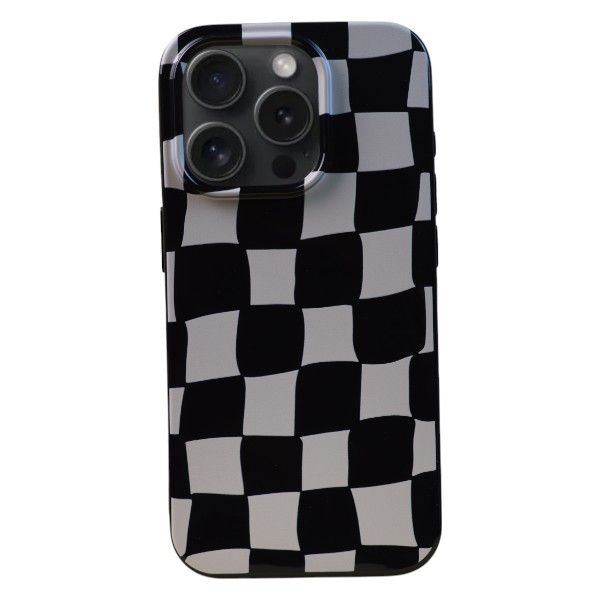 Checkered Phone Case Compatible With Phone 15 Pro - Black &amp; White
