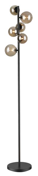 Matt Black Floor Lamp with Smoke Colour Glass