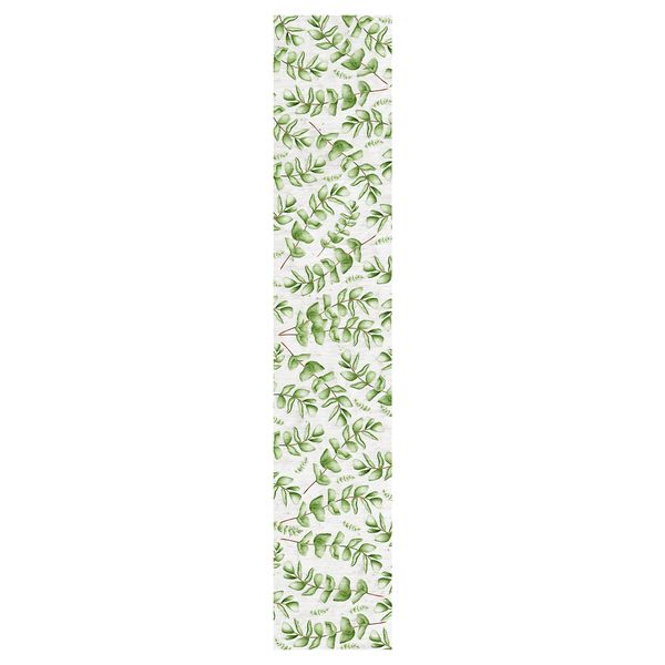 Beautifull Painted Green Leaves Table Runner