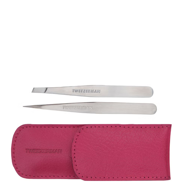Tweezerman Petite Tweezer Set with pink case Stainless Steel