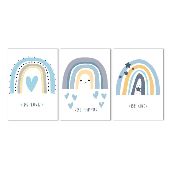 Canvas Nursery Wall Art: Rainbow - Be love - Be Happy - Be Kind