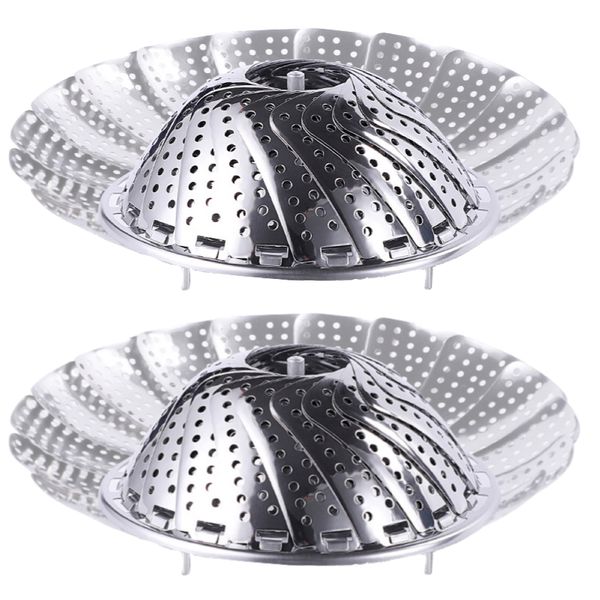 Kitchen Stainless Steel Folding Lotus Steamer Basket - Set of 2