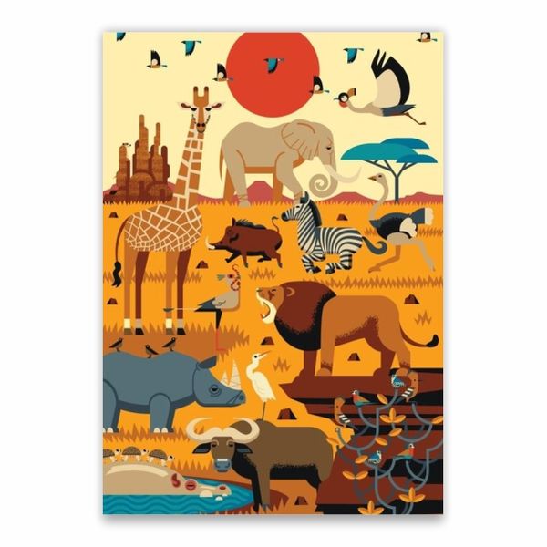 African Savanna Cartoon Poster - A1