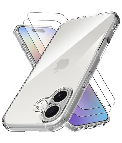 Anti-Yellowing Clear Case + Screen Protector for iPhone 17 (Shockproof)