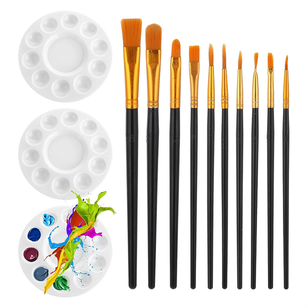10 Pieces Paint Brushes 3 Pieces Round Paint Tray Palette for Painting