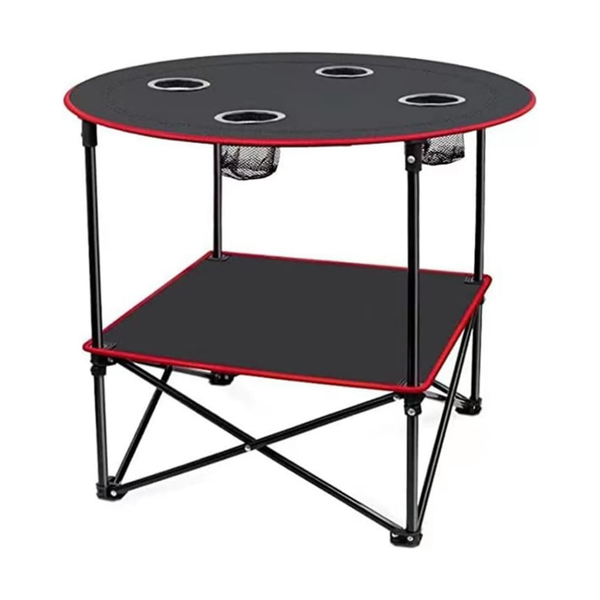 Arfast - Folding Camping Table with Storage Shelf,4 Cup Holders &amp; Carry Bag