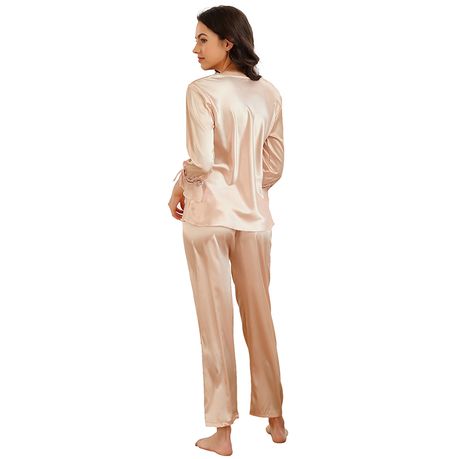 Edendiva s High Quality Long Sleeve Silk Pajama Set Two Piece Set