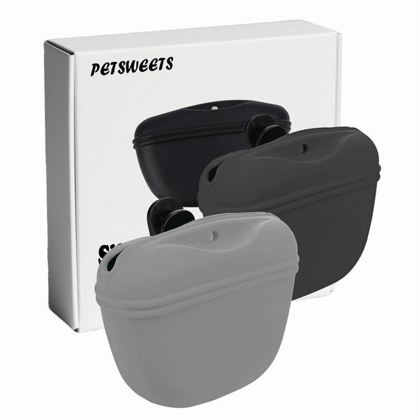 2 Pack Silicone Dog Treat Pouch Training Pet Puppy Bag Pocket - Black&amp;Grey