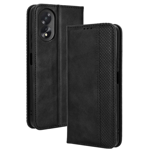 Flip Cover Compatible With Oppo A18 4G Magnetic Buckle Retro Leather Case