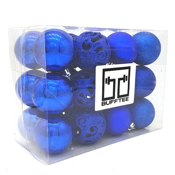Bufftee 24 Piece Fancy Christmas Tree Baubles -Xmas Festive Balls Blu Tones