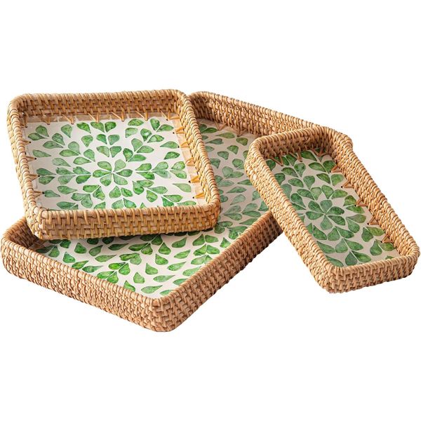 Rattan Woven Tray Set with Leaf Pattern