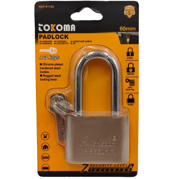 Tokoma 60mm Padlock with 3 Keys