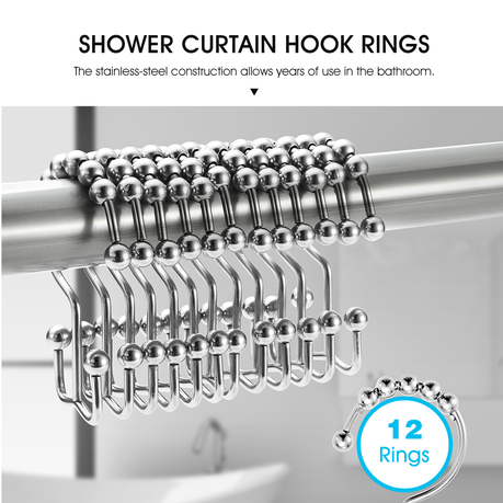 12pcs Rust Resistant Double Shower Curtain Hooks  Double shower curtain, Shower  curtain hooks, Shower curtain rings