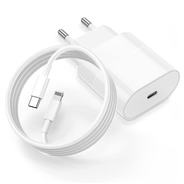 Fast Charger 20W PD For iPhone with USB-C to Lightning 1Meter Cable - White