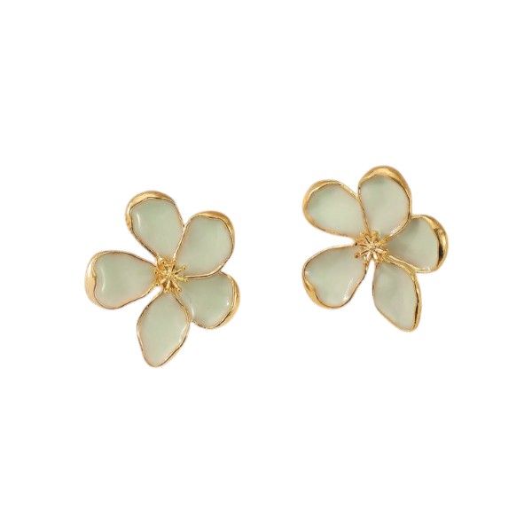 Bold Flower Statement Earrings With Gold - Edged Petals - Olive Green