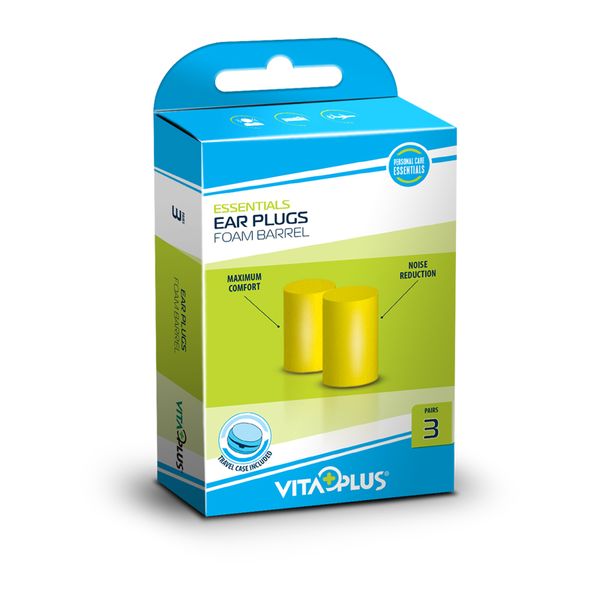 2 Boxes of 3 Pairs of VitaPlus Foam Barrel Ear Plugs