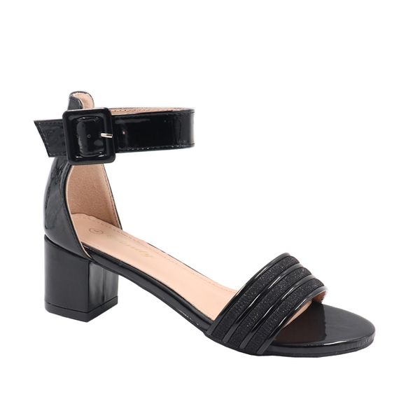 Ladies Shimmer One Band Low Block Heel Ankle Strap Sandal