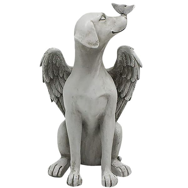 Home Garden Decor Peaceful Angelic Dog Statuette- 24cm