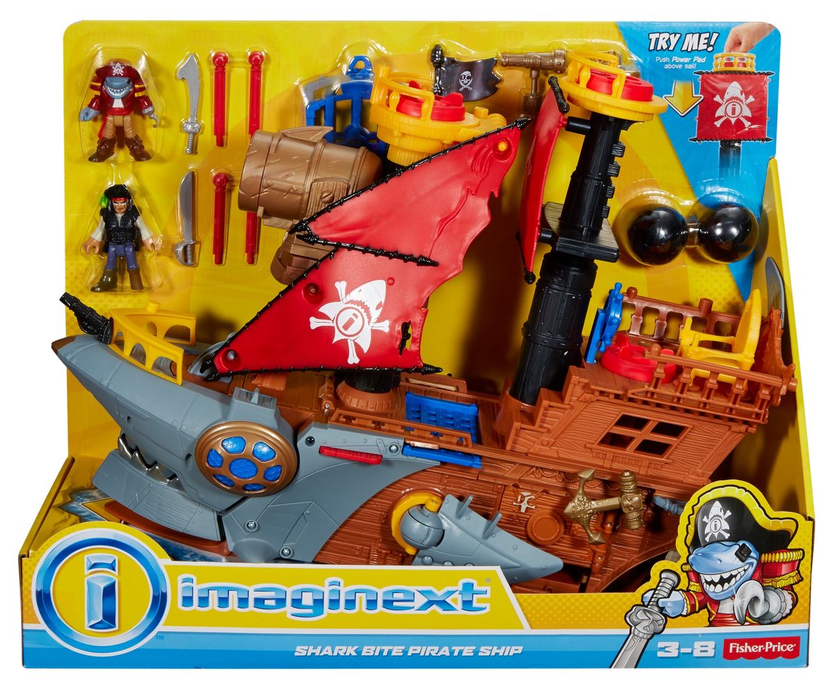 Imaginext Pirate Pirate Ship Playset Featuring “Shark Biting” Action ...