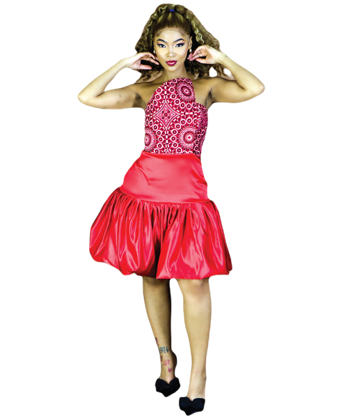 Africa Fashion House Anna-Mo Red Bubble Shwe Shwe Dress