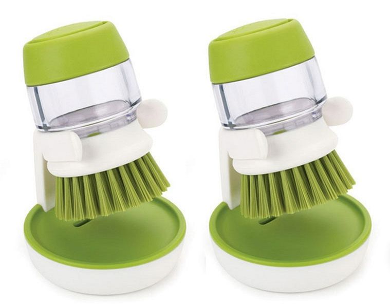 (SI-OTH-063)Dish Washing Brush-Liquid Dispenser &amp; Storage Stand-Green (2 Pieces)