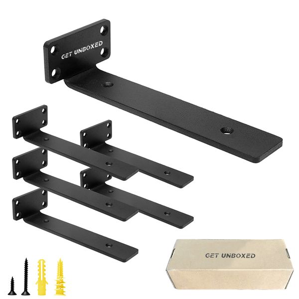 GET UNBOXED 20CM Heavy Duty L Shelf Bracket for Floating Shelves - 6 Pack