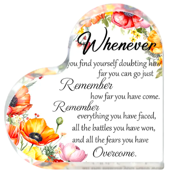 Inspirational Heart-Shaped Floral Acrylic Keepsake Ornament - Clear
