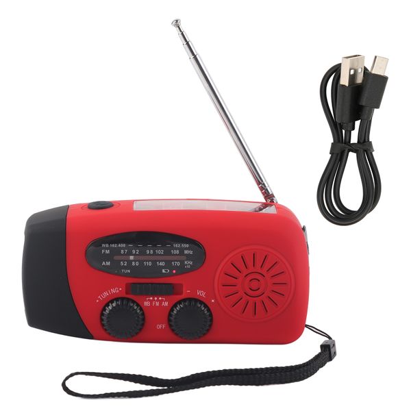 Solar Hand Crank Dynamo AM/FM/WB Weather Radio LED Flashlight Charger Red
