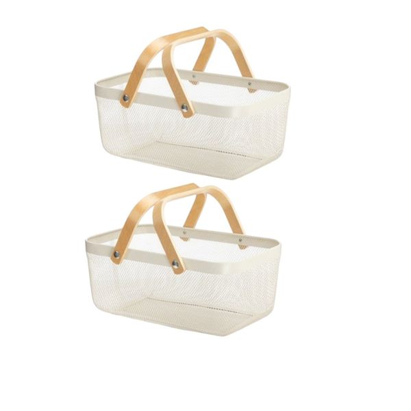 Rectangular Double-Handle Storage Basket - White - 40 x 25 x 18cm - 2 Piece Set