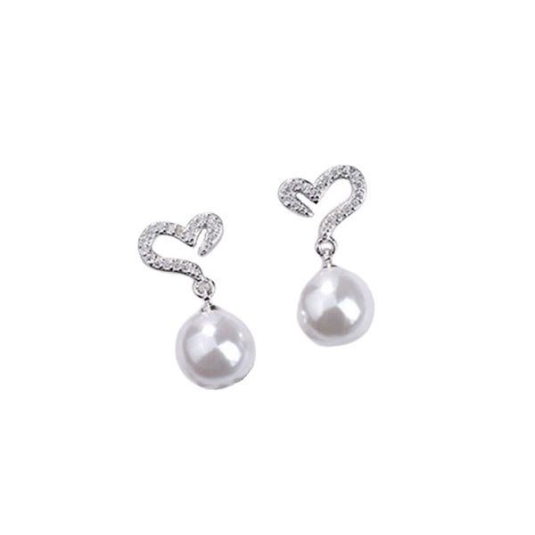 Heart Crystal Drop Pearl Earrings