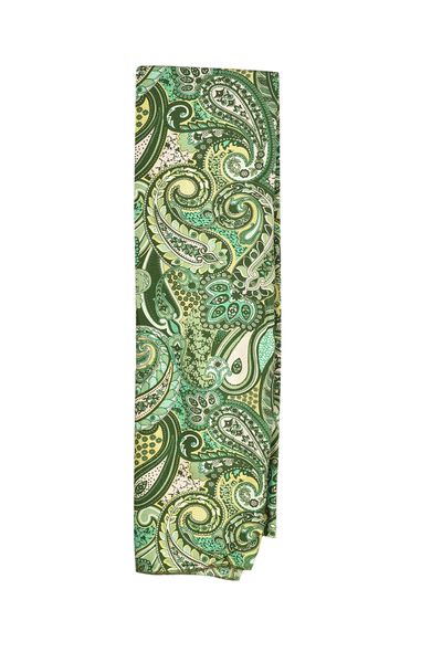 Light Green Rectangular Cotton Head Scarf with Green Paisley Print