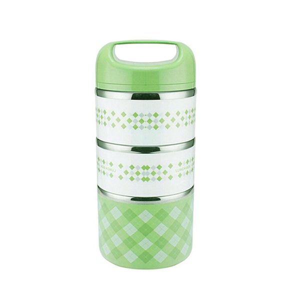 Portable Stainless Steel Thermal 3 Layer Green Lunch Box Container