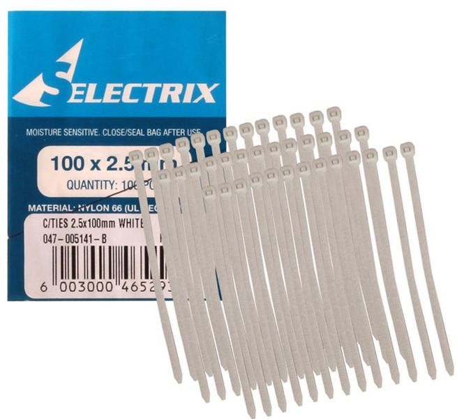 Bulk Pack x 10 Cable-Ties 2.5x100mm White 100 Per Pack