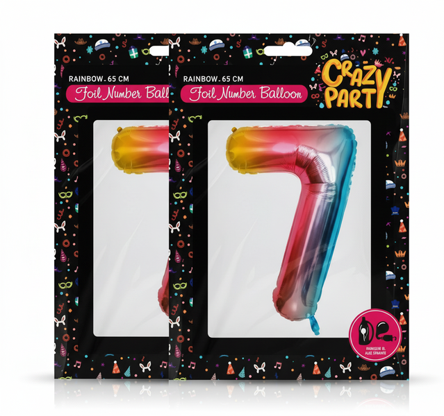 Crazy Party Rainbow Number 7 Foil Balloon - 65 cm Helium - 2 Pack