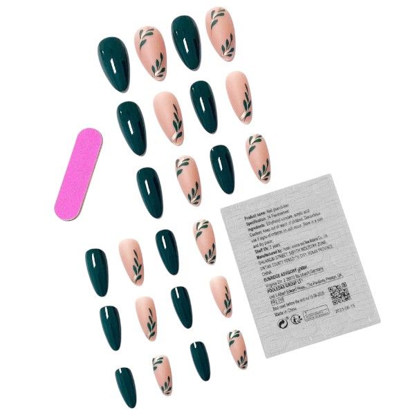 24 Piece - Almond-Shaped Leaf-Designed Nails - Multi-Color