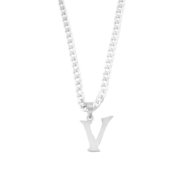 Silver V Initial Necklace
