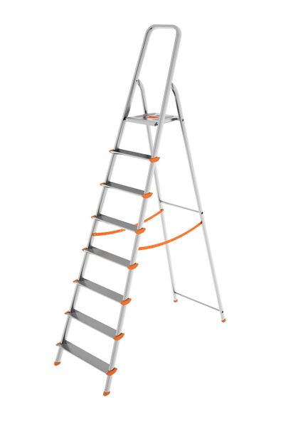 Colombo 174cm 8-Step Anti-Slippery Wide Platform Alumium Ladder - Aluminium