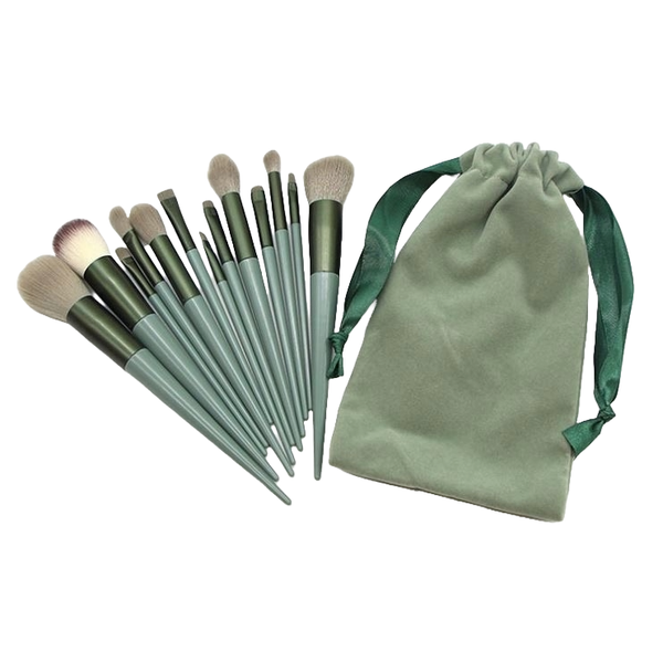 13 Pieces Green Travel Makeup Brush Set
