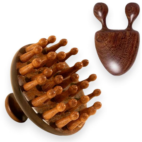 RootAura Wooden Comb Sandalwood Facial &amp; Scalp Massager Hair Brush Set