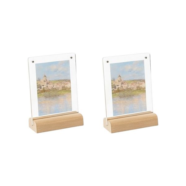 2 Piece Transparent Acrylic Photo Frame with Wooden Base - Brown