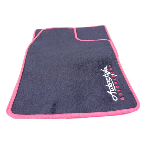 Velour Black &amp; Red Trim Universal Floor Mats with Autostyle Branding - Set
