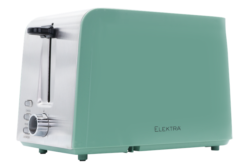 Elektra 2 Slice Toaster with Adjustable Browning and Reheat Functions Green