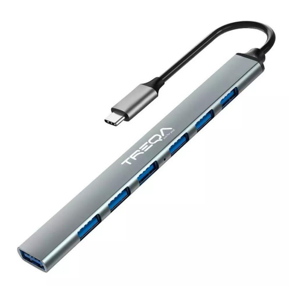 Treqa 7 Ports Aluminum Type-C USB 3.0 Hub - Upto 5Gbps Data Transfer Speed