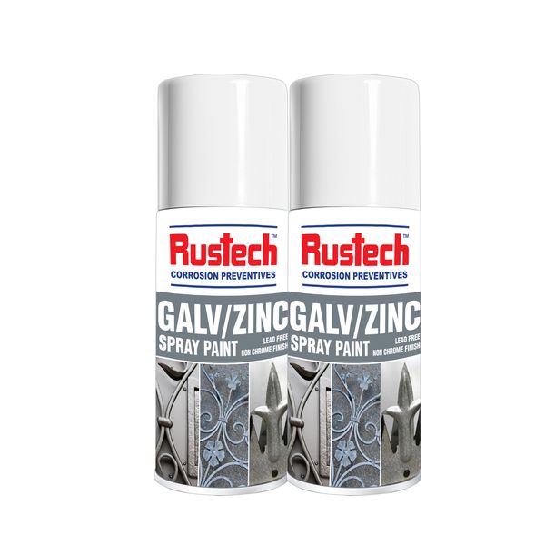 2 Pack of Rustech Galv/Zinc Spray Paint 400ml aerosol spray