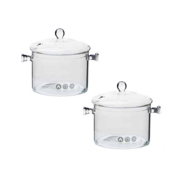 2 Set Of 1.9L Transparent Glass Kitchen Heat-Resistant Pot YWJ-1265