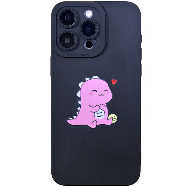 Phone Case with Pink Dinosaur - Compatible with iPhone 15 Pro Max - Black