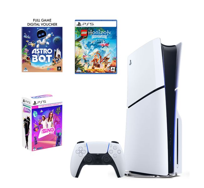 Playstation 5 Slim With Disc Drive Bundle (Astrobot Digital Voucher + lego horizon adventures + lets's Sing 2025)