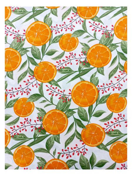 White tablecloth with oranges, leaves and berries 6-8 seater (150cmx240cm)